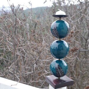 Wood Dec Candle Holder Painted Three Spere Design